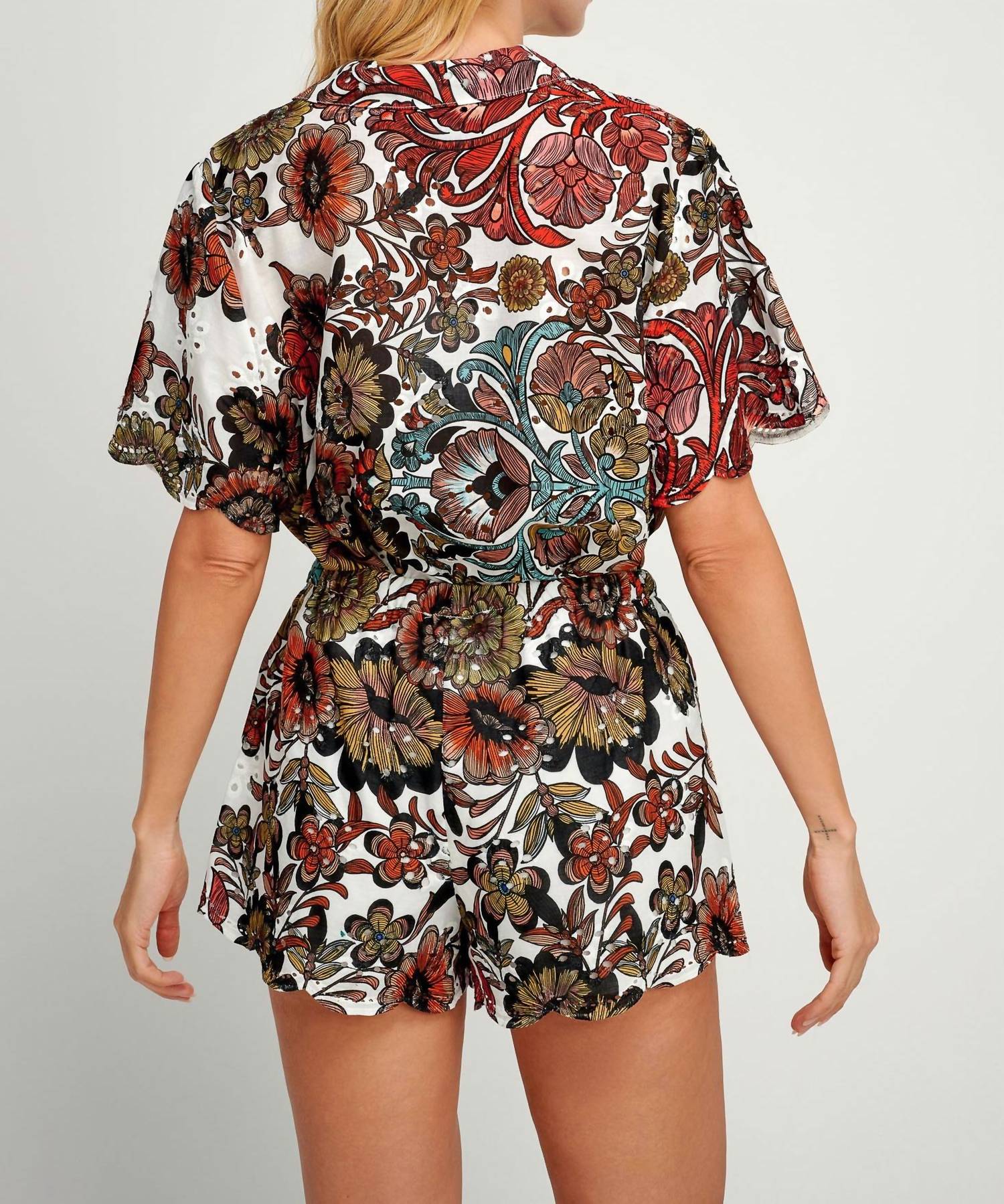 Pearl and Caviar Skiathos Button Down Shirt in multi - women's shirt - detail view