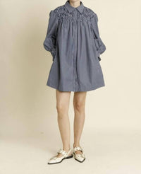Aureum - Smocked Stripe Shirt Dress