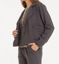 mododoc Double Breasted Crop Shacket in washed ebony - women's jacket - alternate view