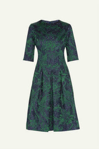 Teri Jon - Floral Jacquard Inverted Pleats Dress