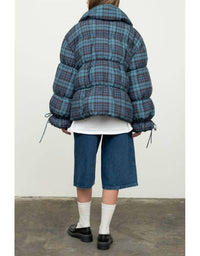 MOON RIVER Plaid Puffer Jacket in green - women's jacket - detail view