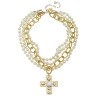 Susan Shaw - Pearl Cross Multi-strand Necklace