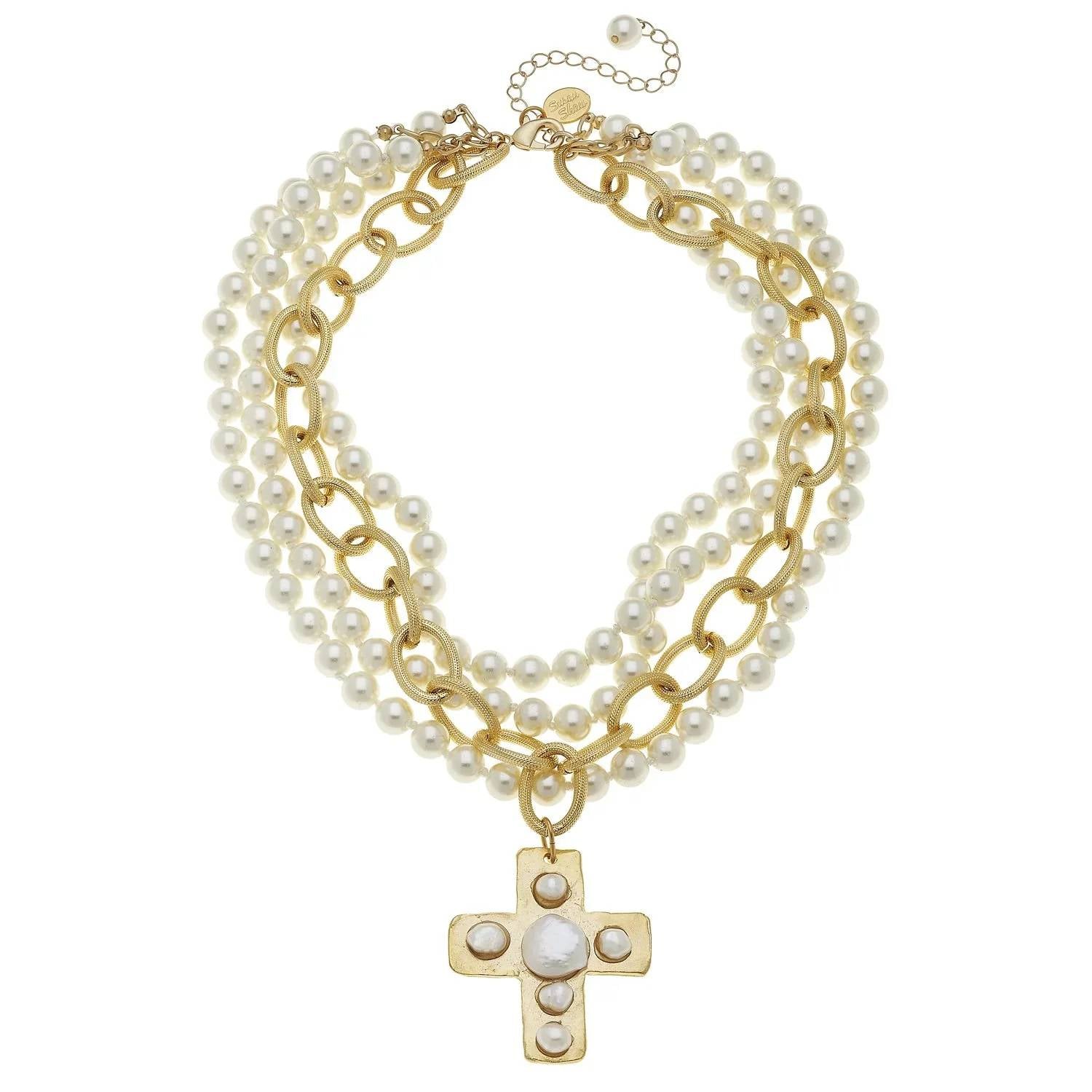 Susan Shaw - Pearl Cross Multi-strand Necklace