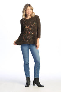 Jess & Jane Fairy Duet Mineral Washed Cotton Layered Top in brown - women's shirt - alternate view