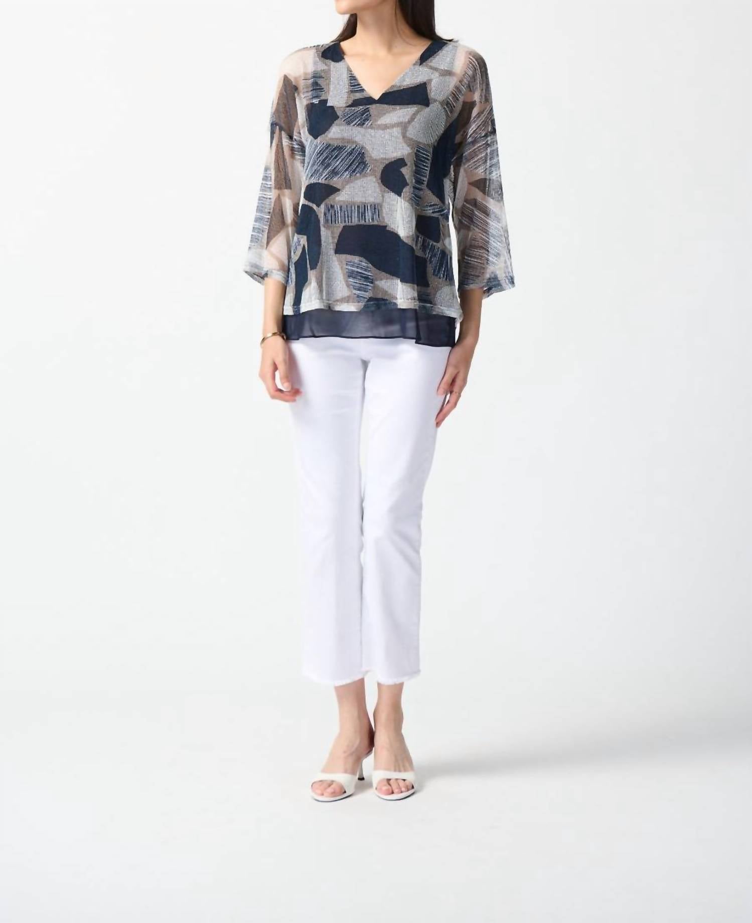 Joseph Ribkoff - Mesh Abstract Print Layered Top