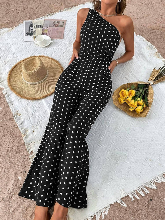 Lily Clothing - One Shoulder Strap Dot Jumpsuit