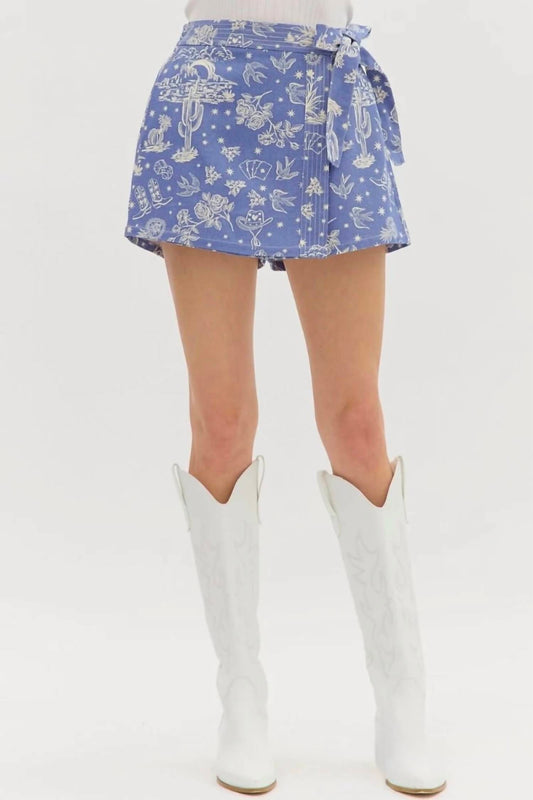 Entro - Lyla Western Motif Denim Wrap Skort