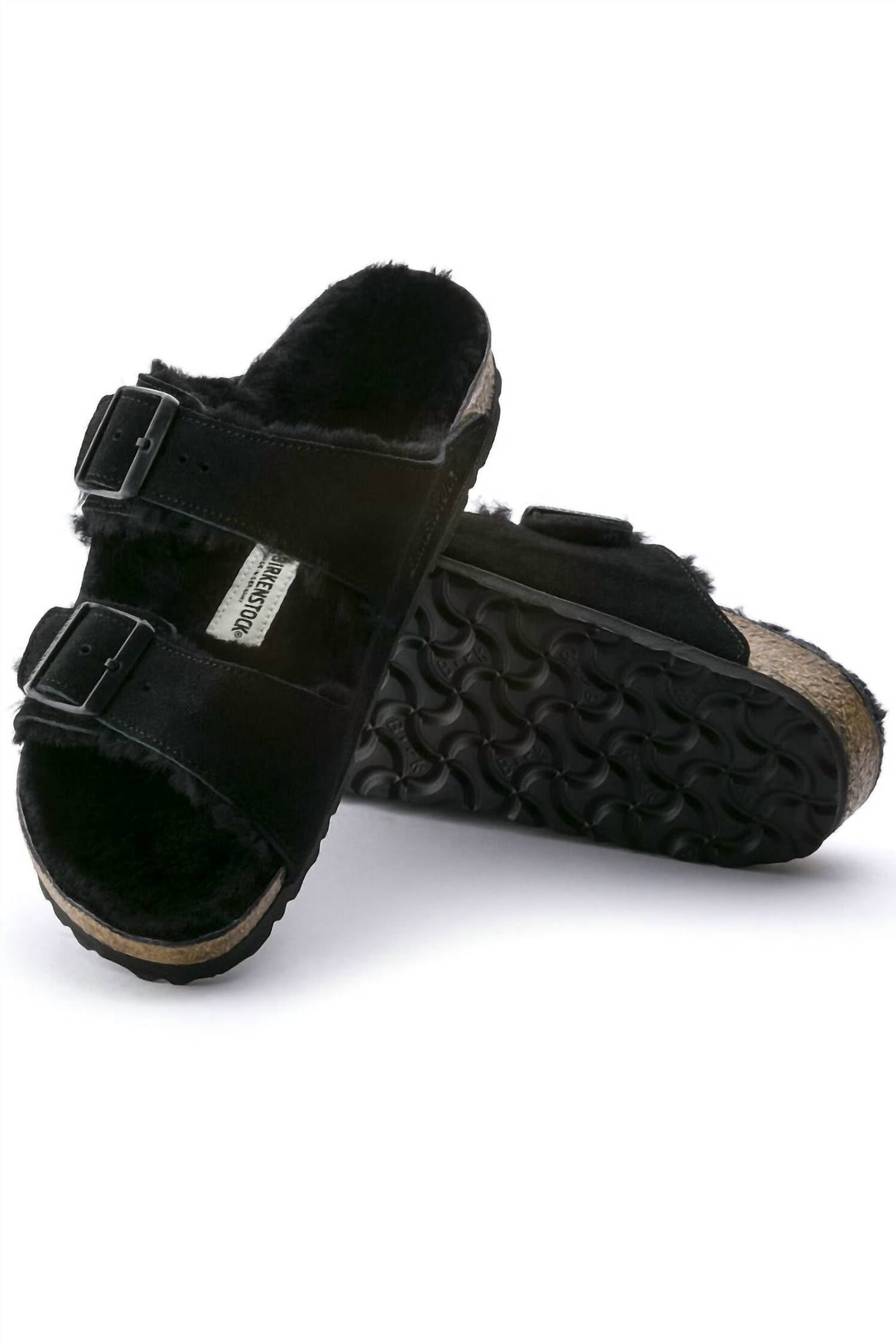 BIRKENSTOCK Unisex Arizona Shearling Suede Sandals in black - women's sandal - view 5