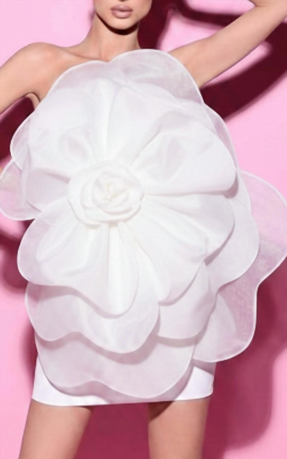 Tarik Ediz - Oversized 3D Floral Asymmetric Cocktail Dress