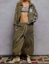 Pol - French Terry Star And Striped Jacket And Jogger Set