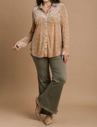 Umgee - Animal Print Long Sleeve Velvet Blouse