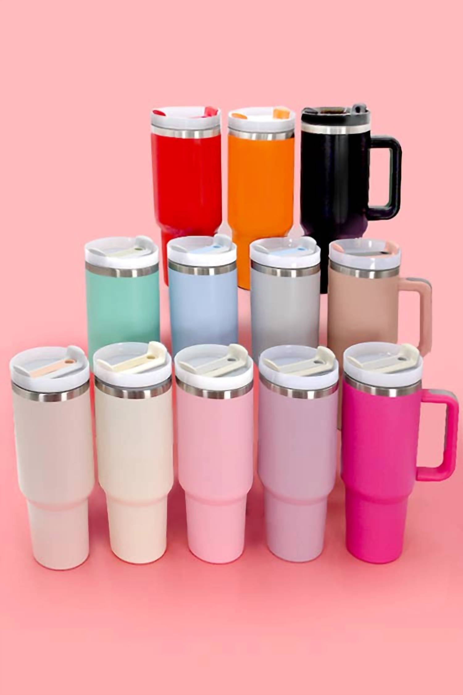 Wall To Wall - Tumbler Stainless Steel 40oz Solid Pink with Handle