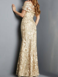 Jovani - Shawl Sleeves Embroidered Dress
