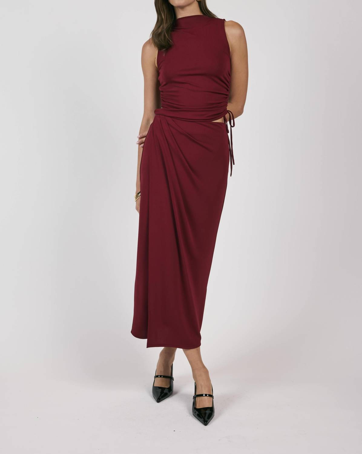 Sage The Label - Fiery Spirit Pleated Overlap Knit Midi Skirt