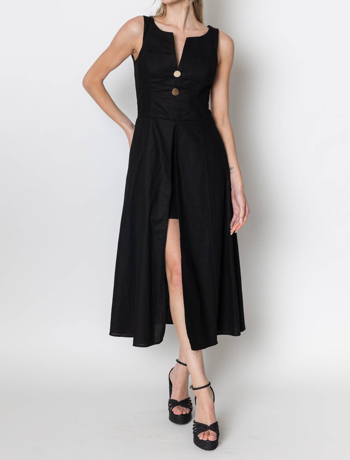 ZETAYE Celeste Linen Cotton Midi Dress in black - women's dress