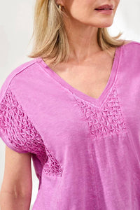 Tribal - Slub Knit V-neck Cap Sleeve Top