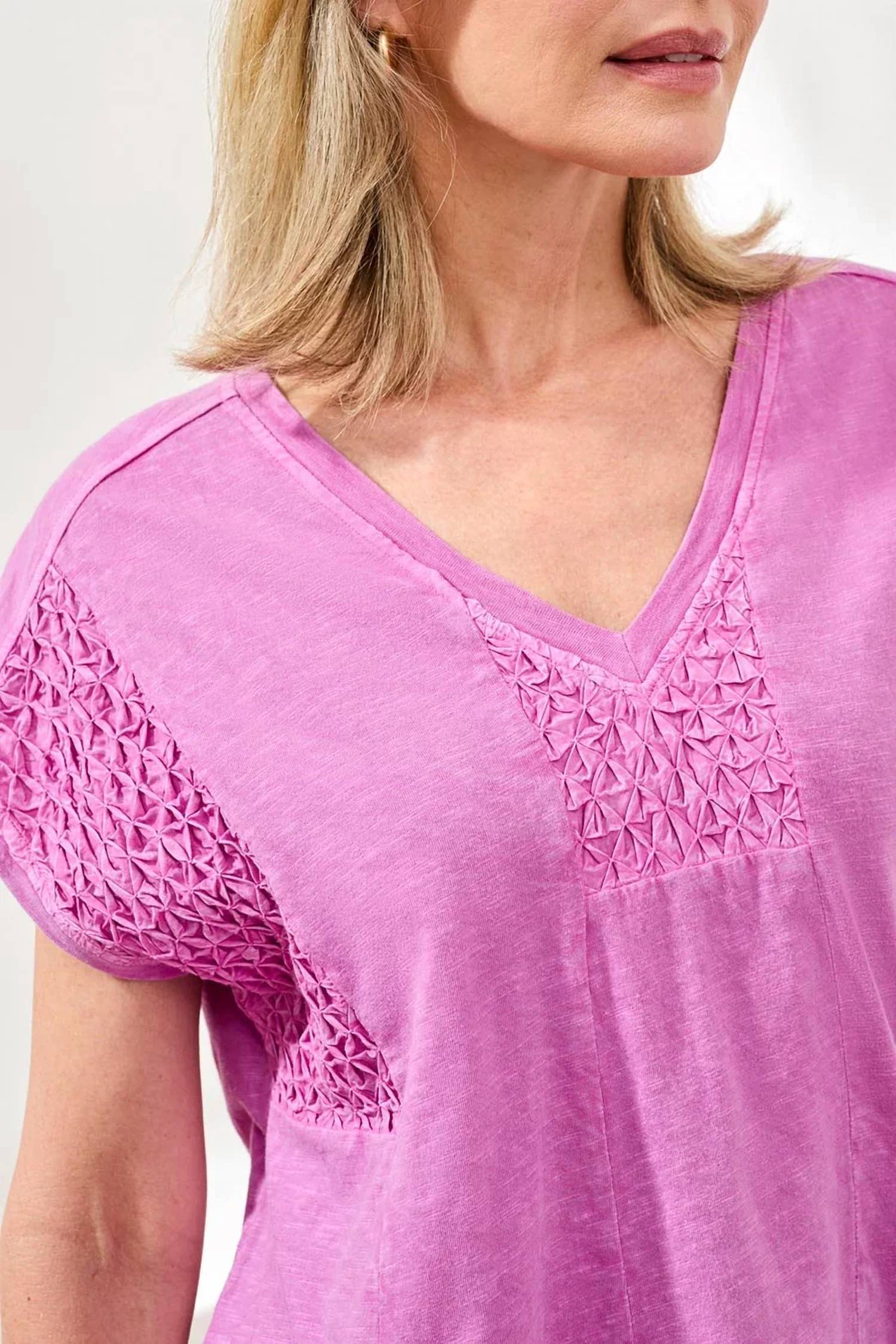 Tribal - Slub Knit V-neck Cap Sleeve Top