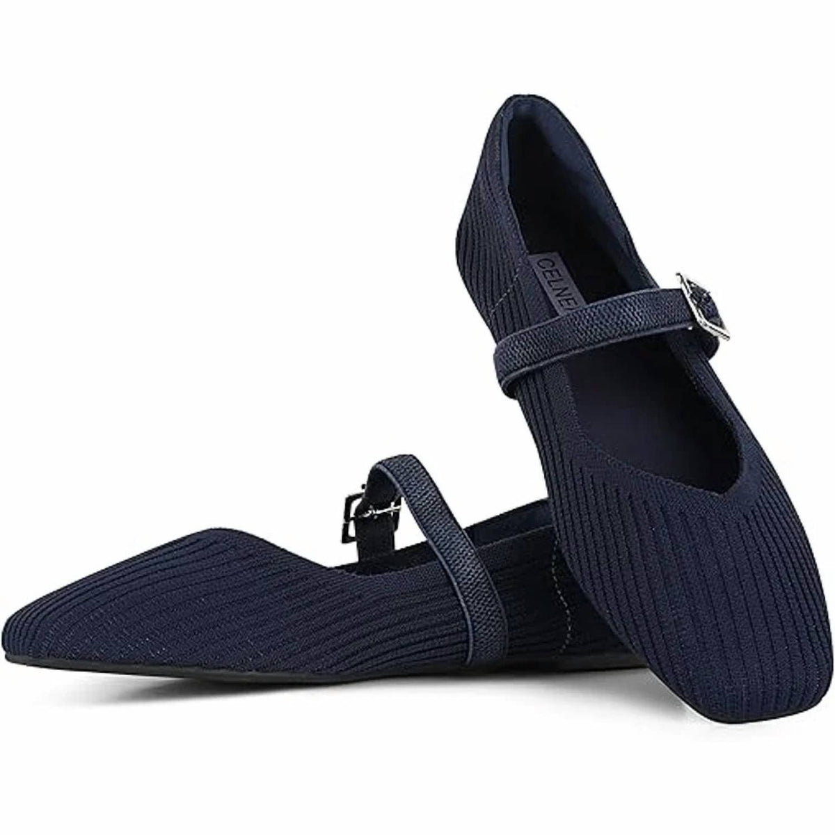 Celnepho - Women's Square Toe Knit Ballet Flats Comfort Shoes