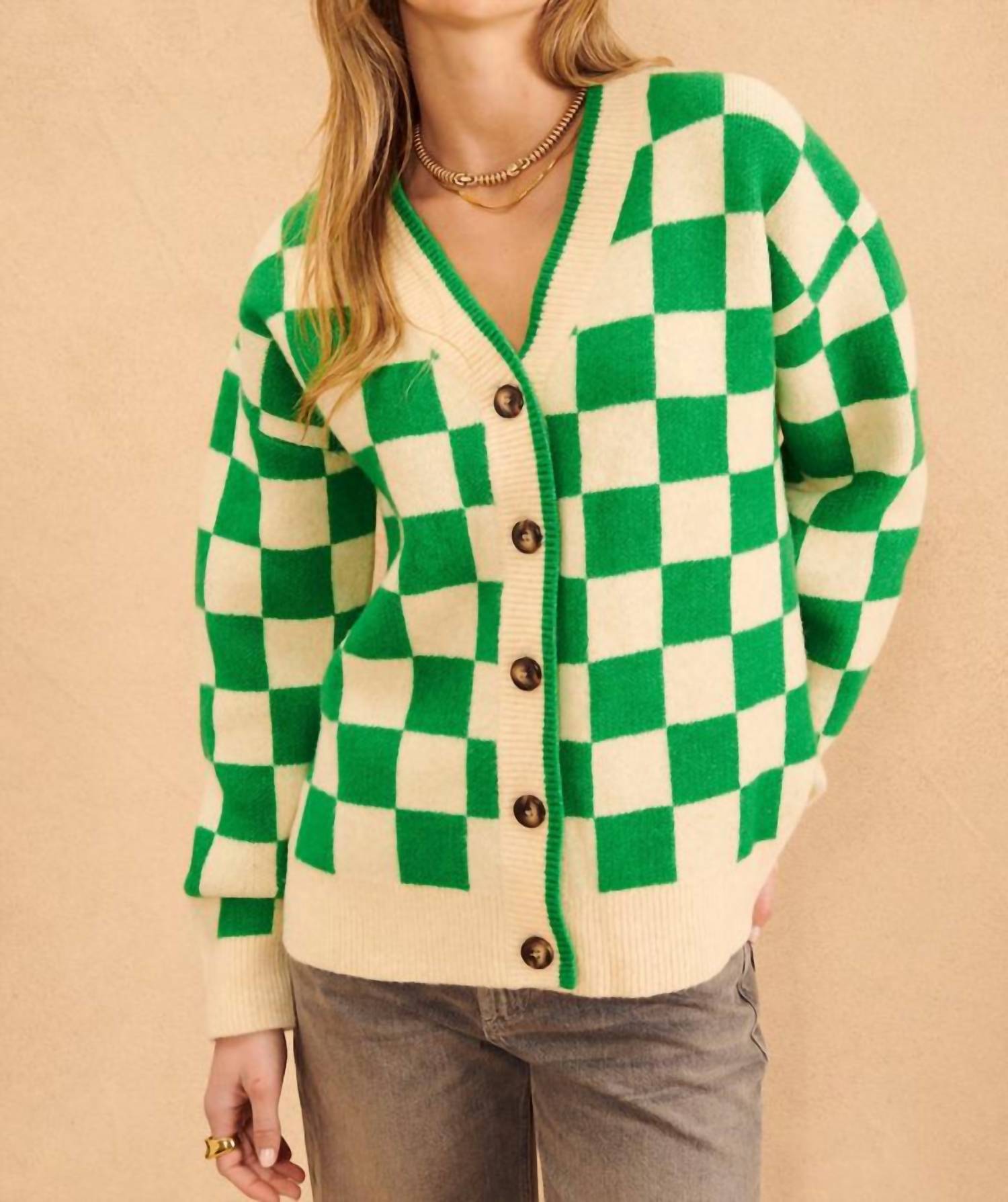 John + Jenn - Checkered Long Sleeve Cardigan