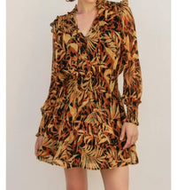 DRESS FORUM Palm Trees Shirred Waist Mini Dress in orange navy - women's dress