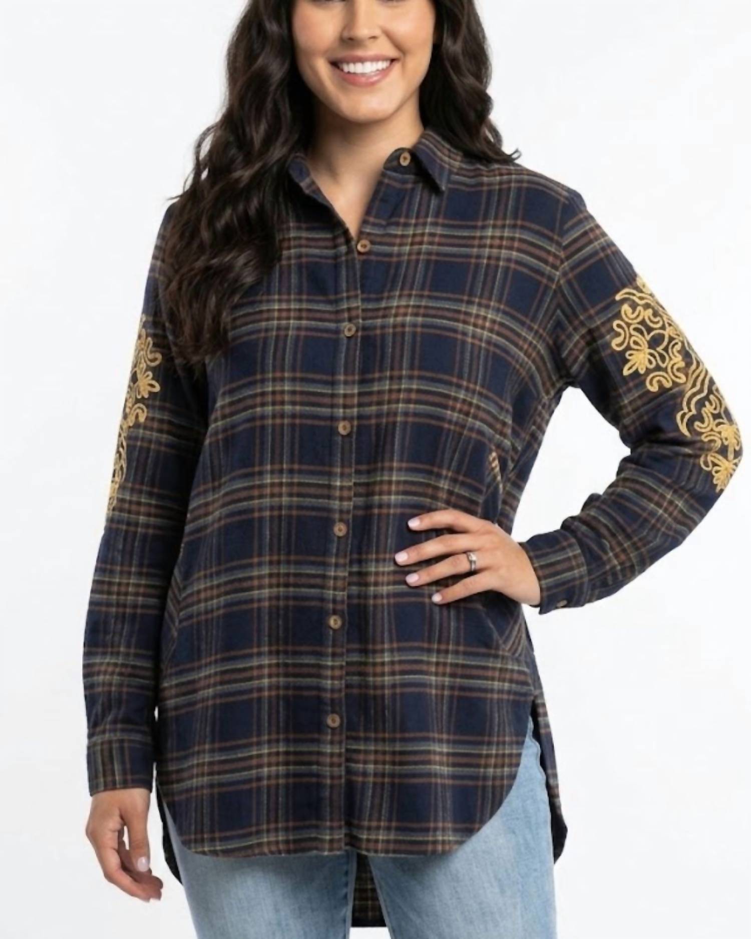Layerz Clothing - Diane Plaid Embroidered Top