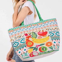3Am By H&D Accessories - Women's Fruit Boho Print Pom Pom Fringe Tote Bag