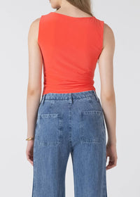 Dex Clothing Shirred Detail Boat Neck Tank Top in bright cherry - women's tank top - alternate view