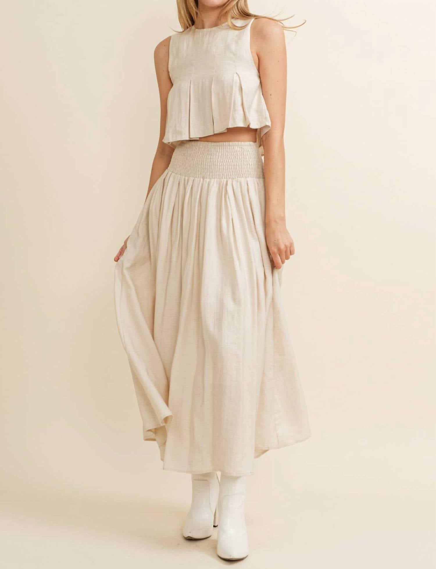 Cloud Ten Smocked Midi Skirt in cream - women's skirt - view 4