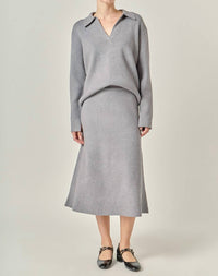 English Factory Knit Midi Skirt in grey - women's skirt