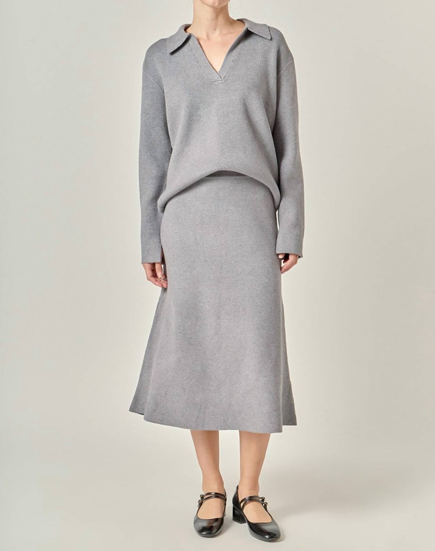 English Factory Knit Midi Skirt in grey - women's skirt