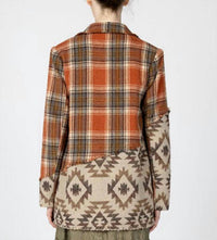 Miss Me - Women's Plaid Mixed Aztec Print Blazer