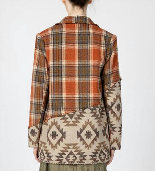 Miss Me - Women's Plaid Mixed Aztec Print Blazer