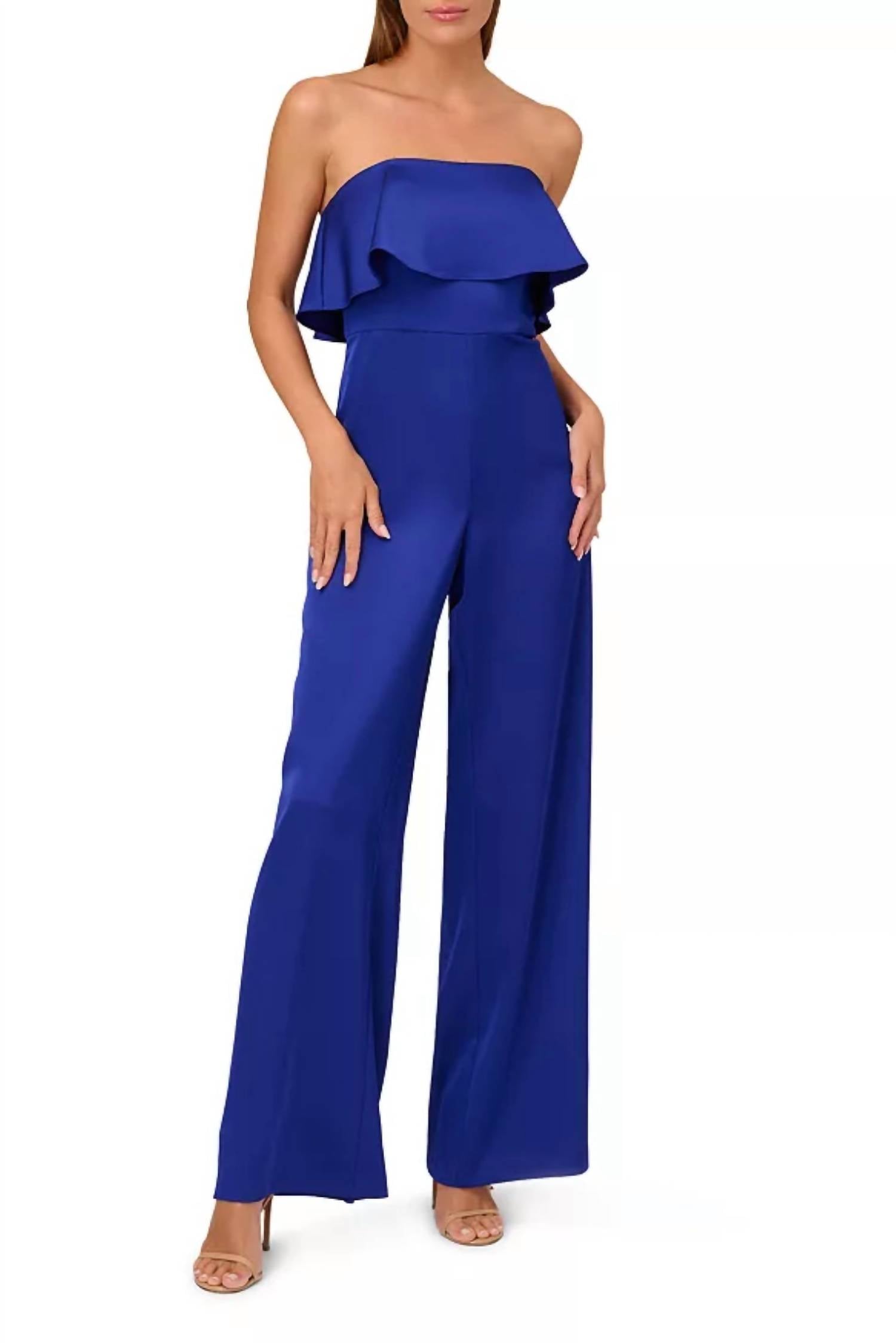 Liv Foster - Strapless Ruffle Satin Jumpsuit