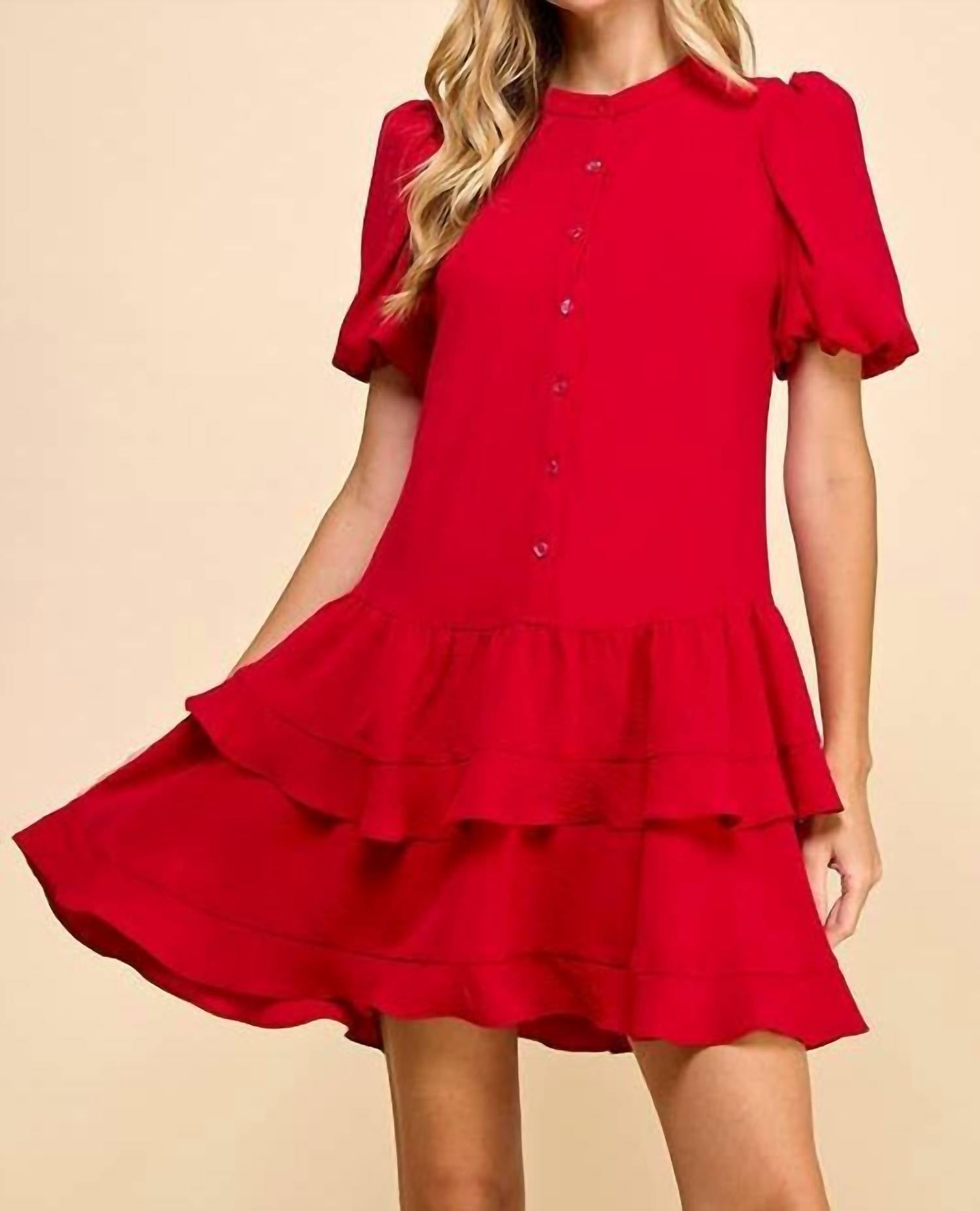 Tcec - Tiered Skirt Button Down Dress