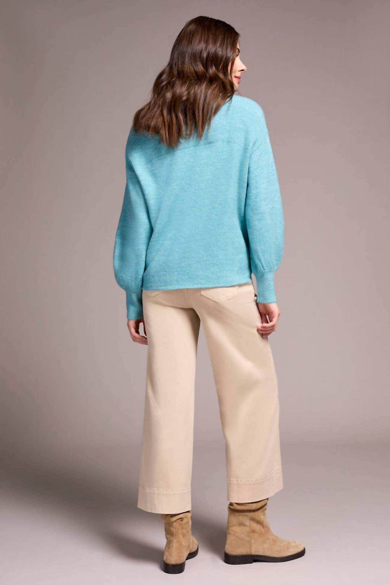 Tribal - Mandarin Collar Long Puff Sleeve Sweater