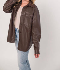 Allie Rose - Soft Pleather Button Front Shacket