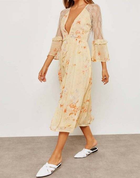 Topshop - Floral Print Lace Rhinestones Ruffle Midi Dress