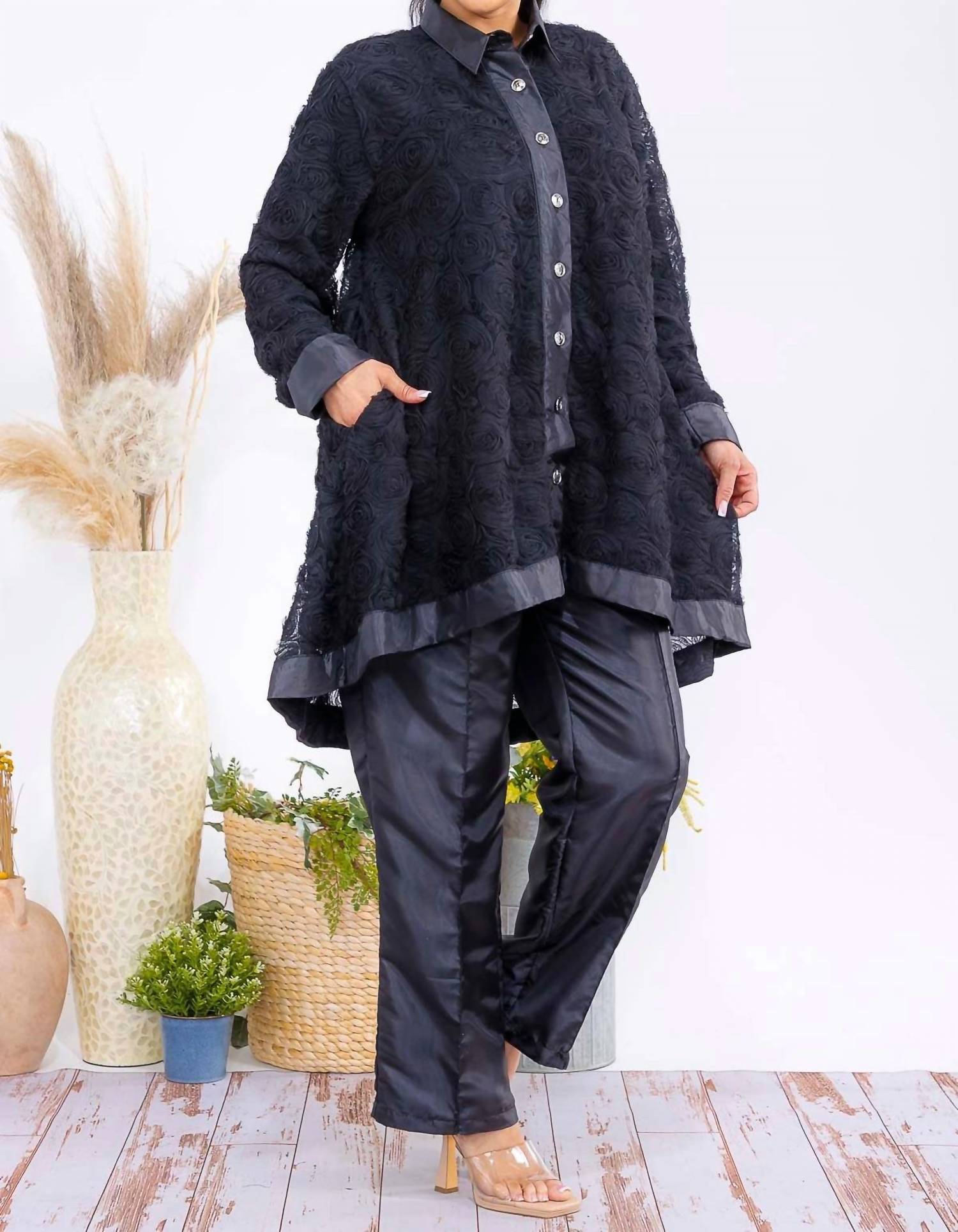 Karen T Design - Button Down Tunic And Straight Leg Pant Set