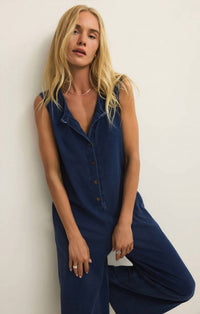 Z Supply - 3/4 Button Front Denim Jumpsuit