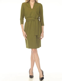 Joseph Ribkoff - Belted V-neck 3/4 Sleeve Dress