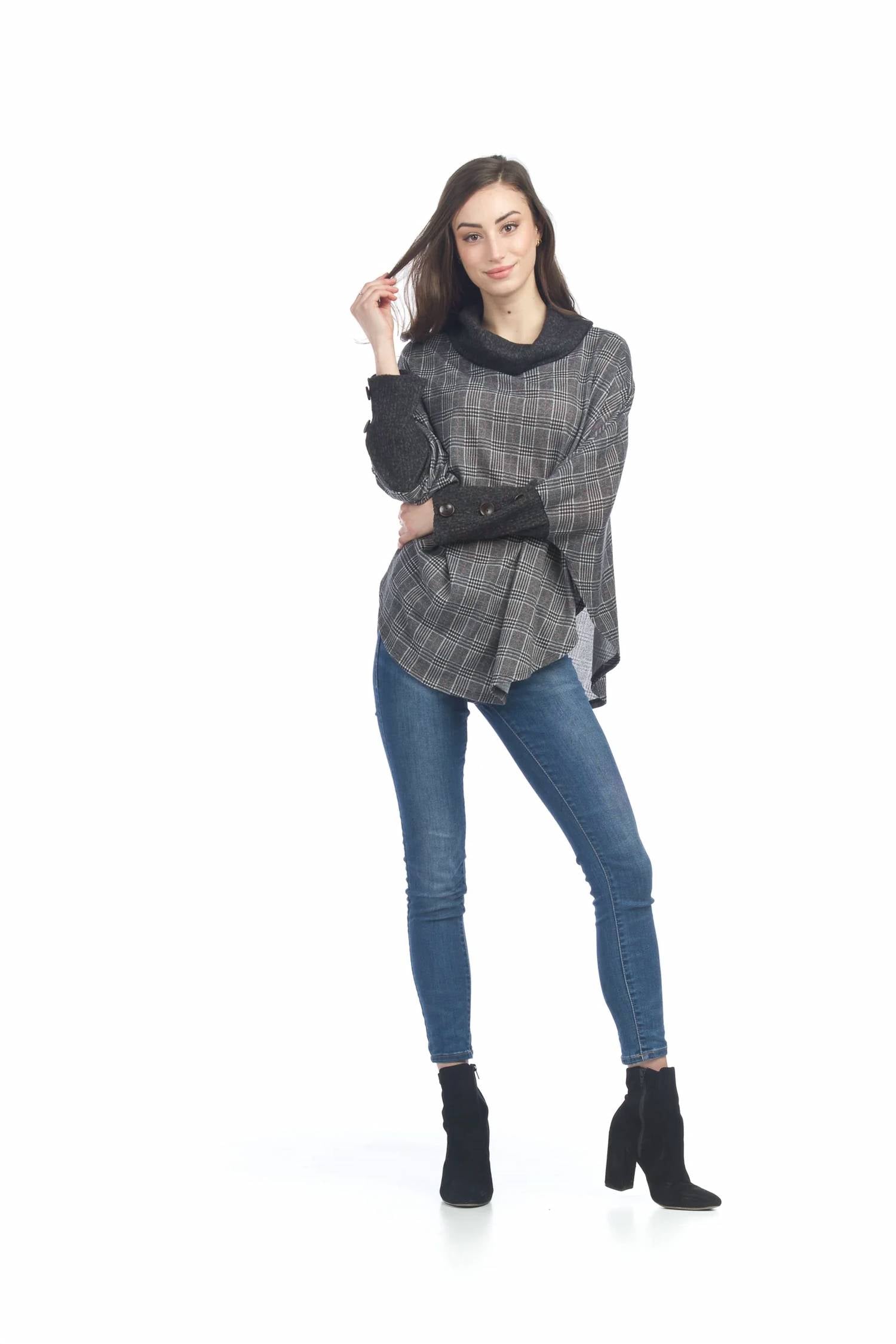 Papillon - Soft Plaid Cowl Neck Poncho