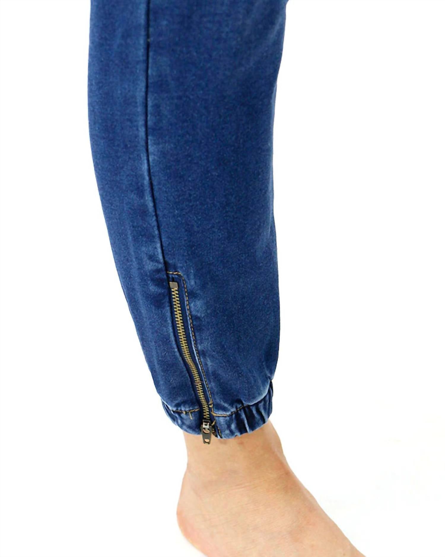 Grace and Lace Women's Denim Joggers in washed indigo - women's pants - detail view