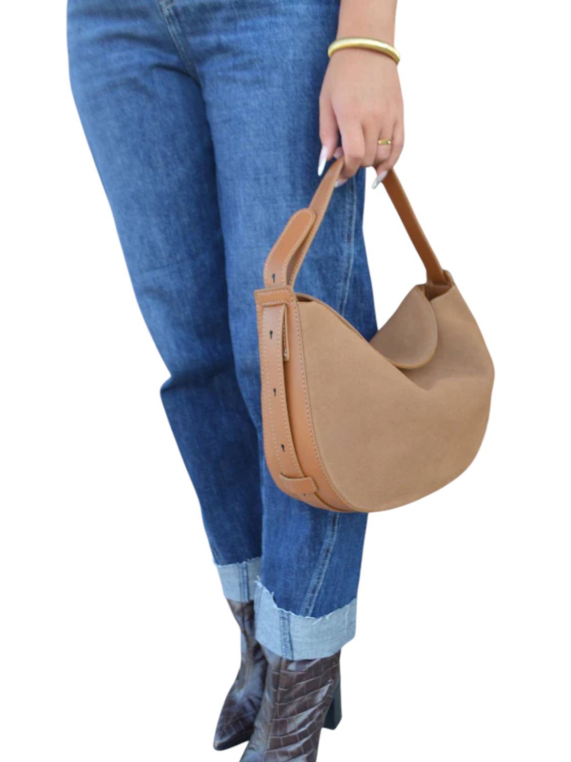Bc Handbags - Genuine Suede Crossbody Hobo Bag