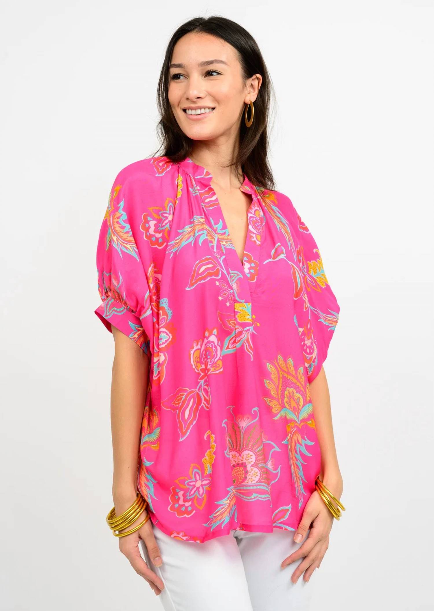 Ivy Jane popover dolman top in hot pink - women's blouse - alternate view