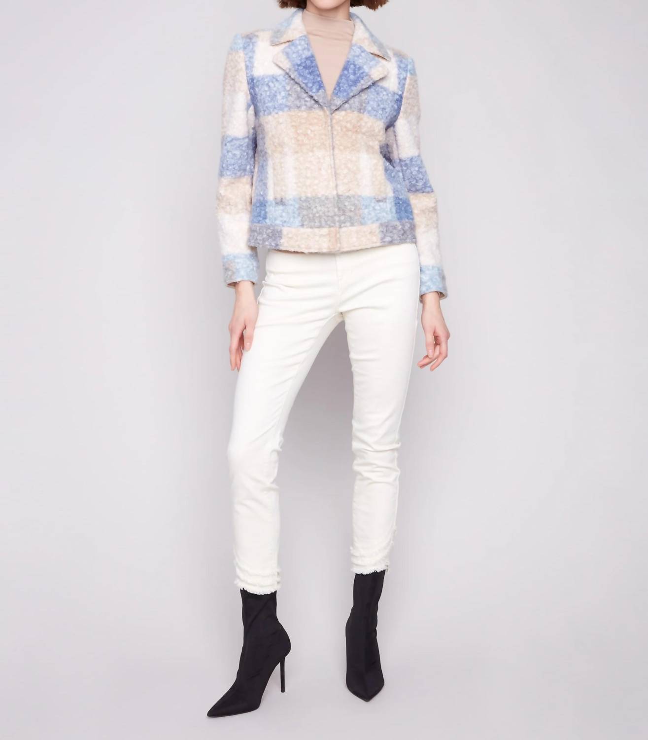 Charlie B - Plaid Bouclé Knit Short Coat