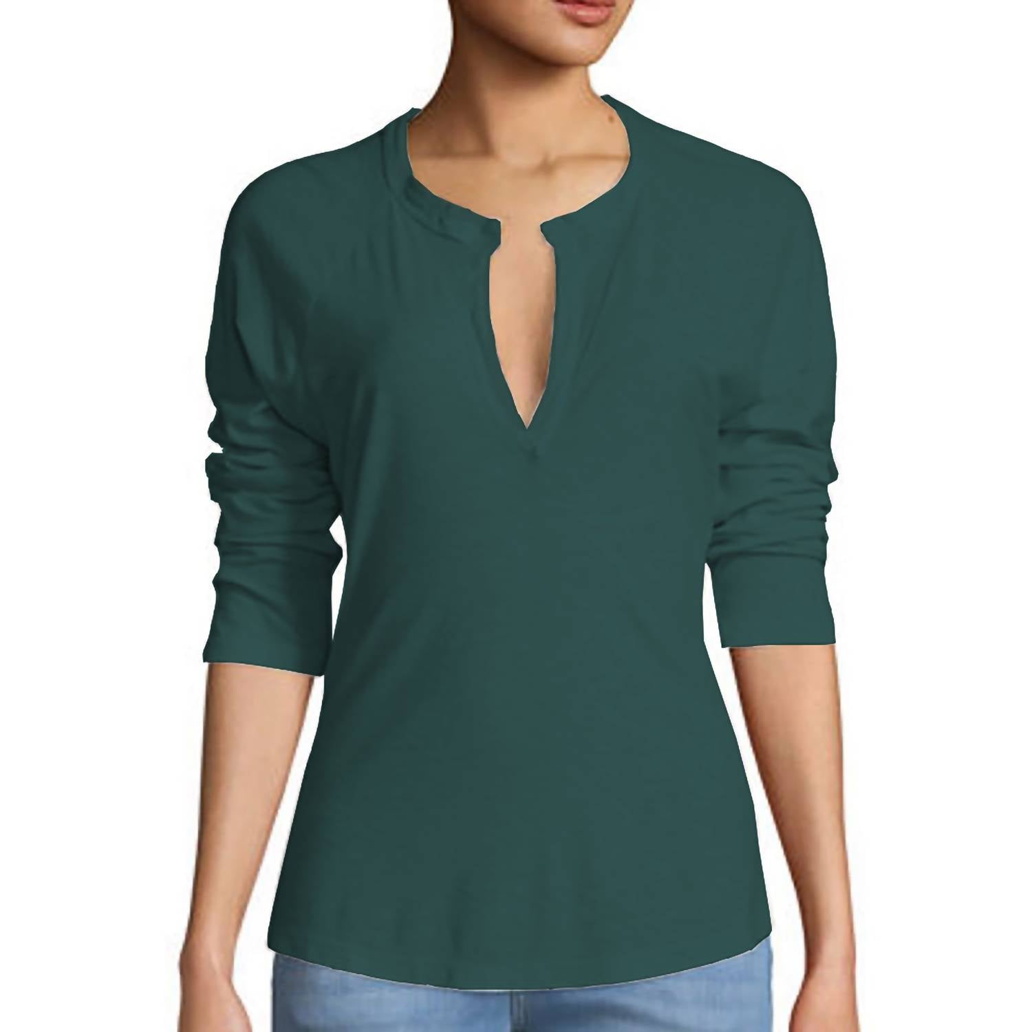 Women Split Neck Raglan Sleeve T-Shirt