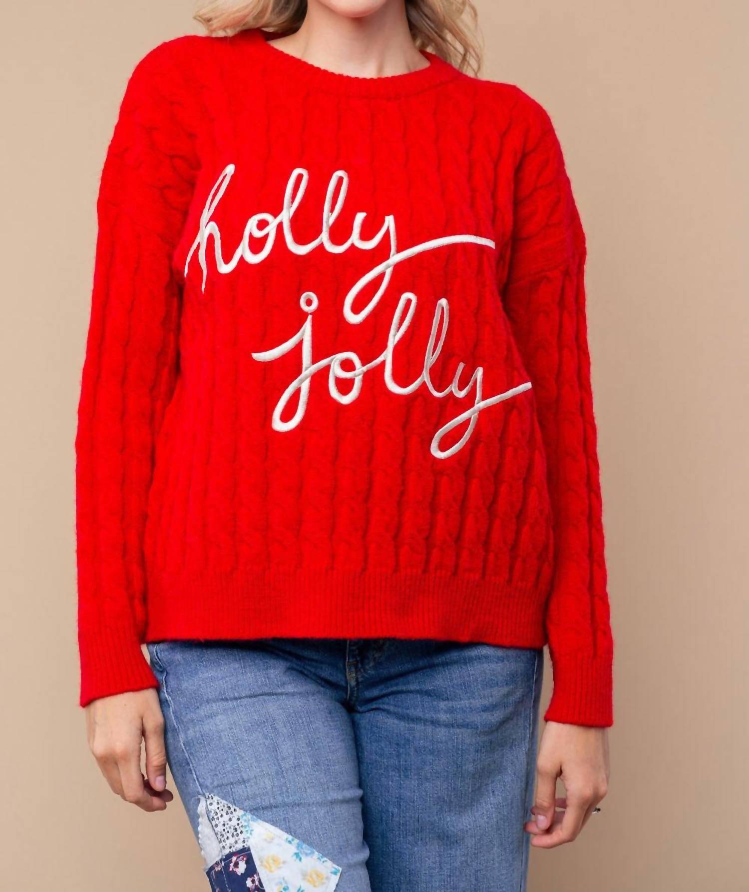 White Birch Holly Jolly Cable Knit Sweater in red - women's sweater