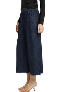 Umgee - Washed Denim Fringe Hem Pants