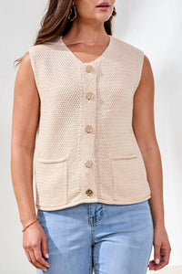 TRIBAL Sweater Vest with Decorative Buttons in coco cream - women's sweater - alternate view