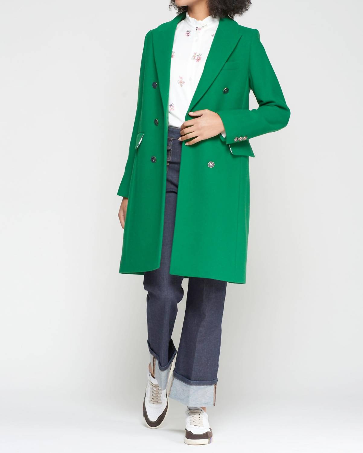 Vilagallo Lian Double-breasted Coat in kelly green - women's jacket